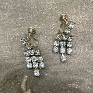 Vintage Light Blue Crystal Fringe Earrings